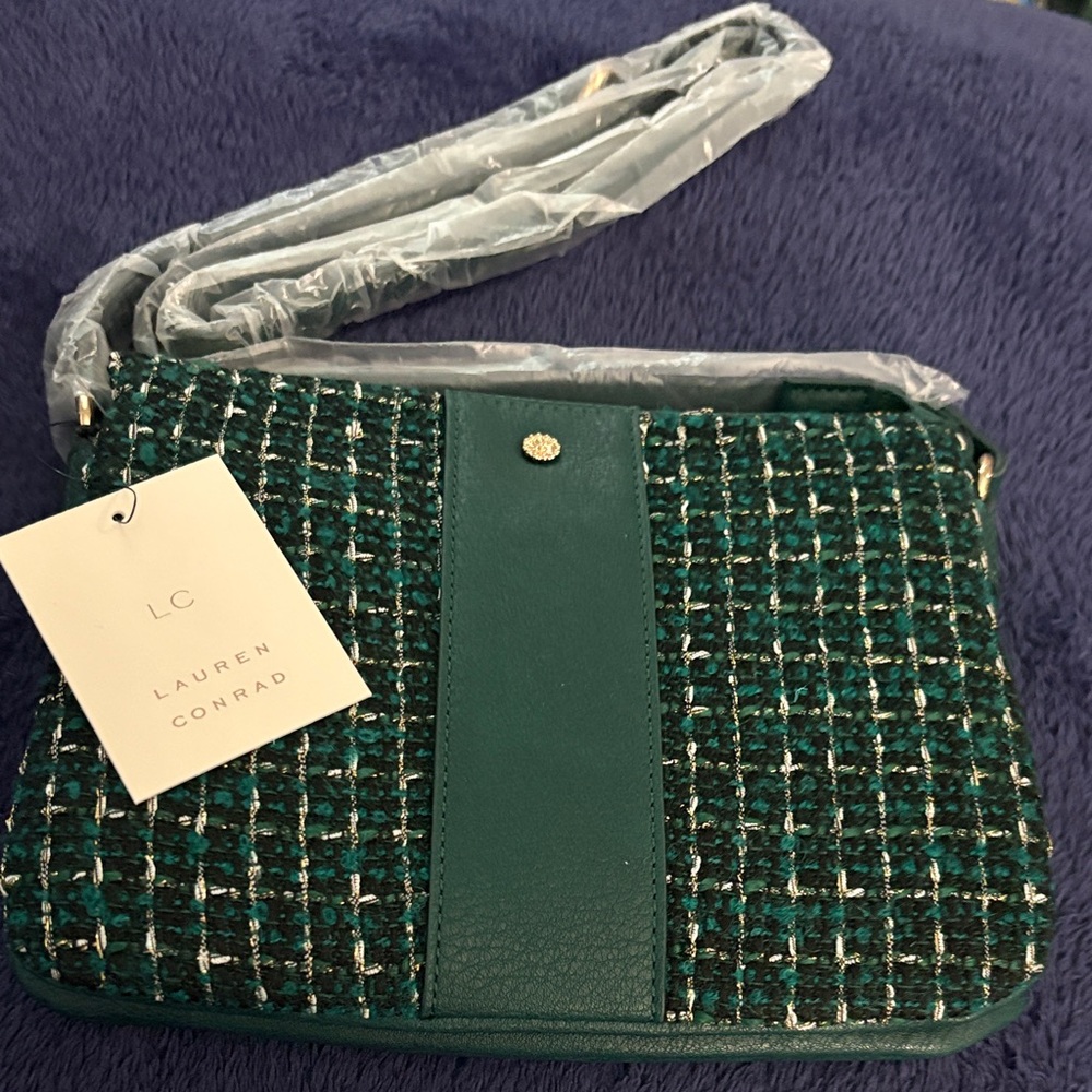 LC Lauren Conrad Teal Tweed Crossbody Bag